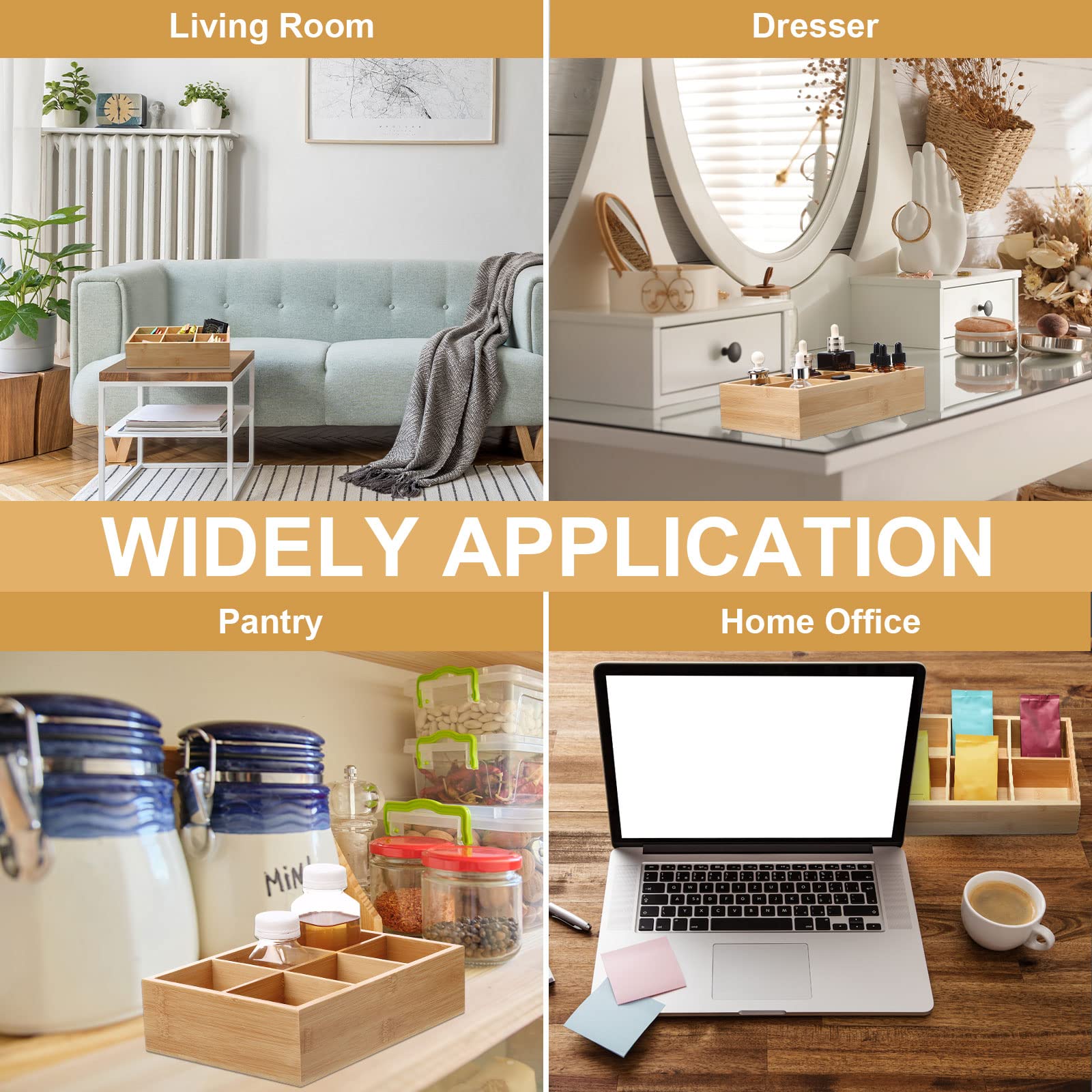 4 Pcs Bamboo Divided Storage Organizer Bamboo Container With 6 Compartments Wood Food Storage Bin Wooden Tea Drawer Box Bamboo P